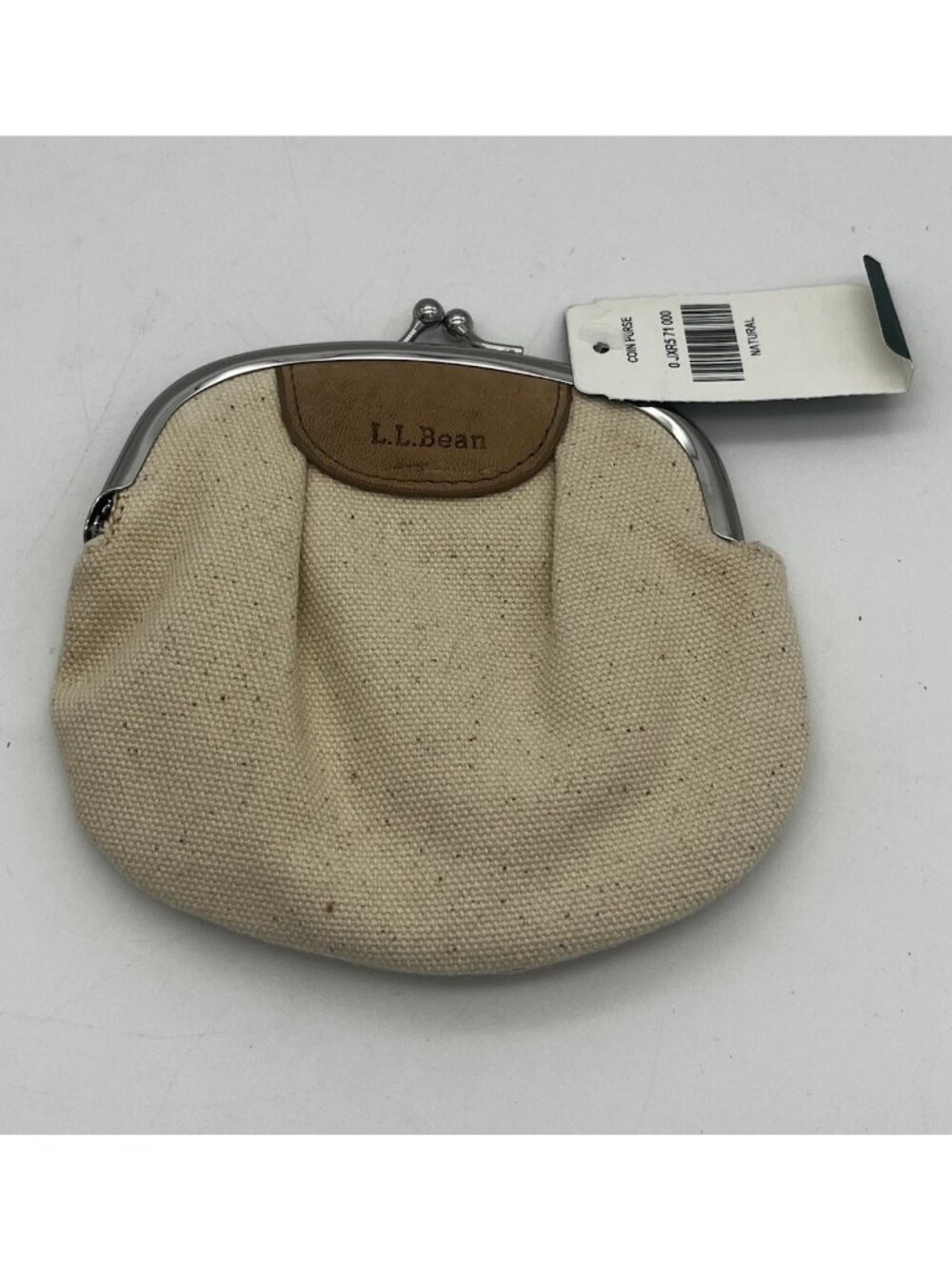 LL Bean Canvas Coin Purse Wallet Kiss Lock Closure Natural NWT - Picture 1 of 6